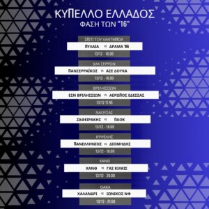 Κύπελλο Ανδρών (Φάση των 16- Προαναγγελία )